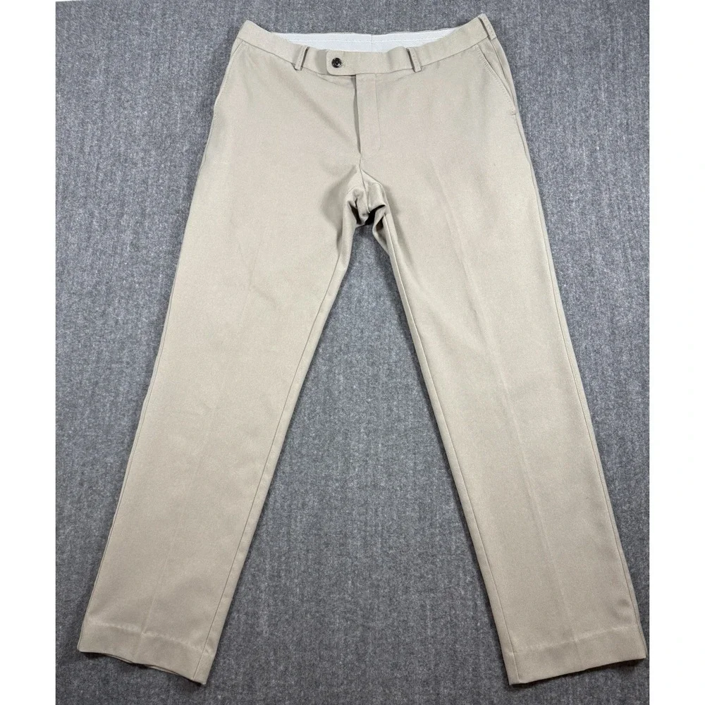 Peter Millar Crown Sport Men's Pants 36x32 Khaki Beige Flat Front Performance